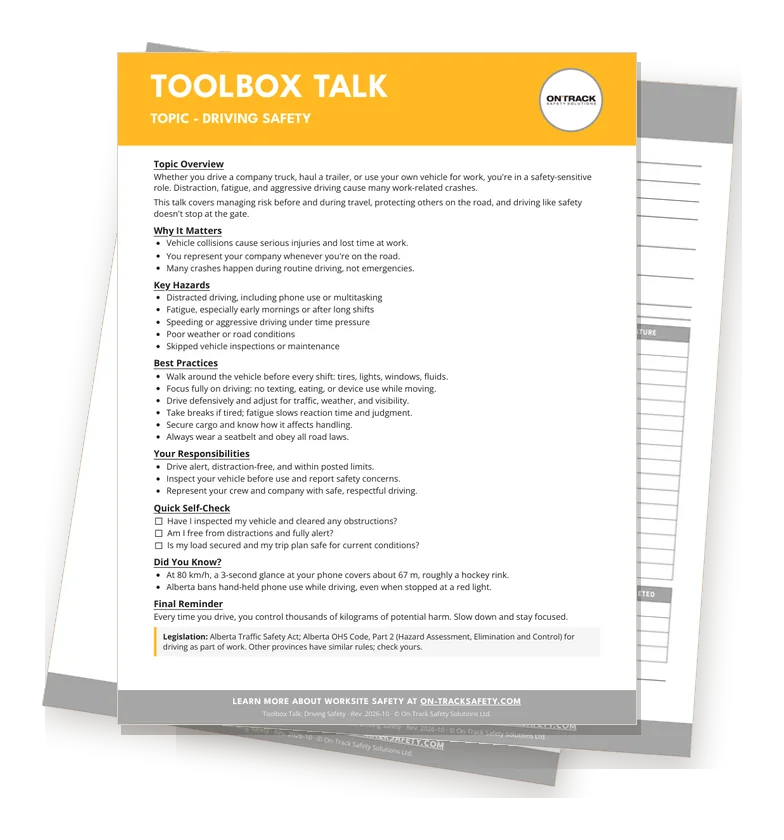 Driving Safety: topic overview, sign-in sheet and leader guide
