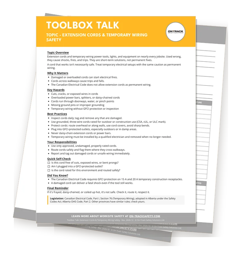 Extension Cords & Temporary Wiring Safety: topic overview, sign-in sheet and leader guide
