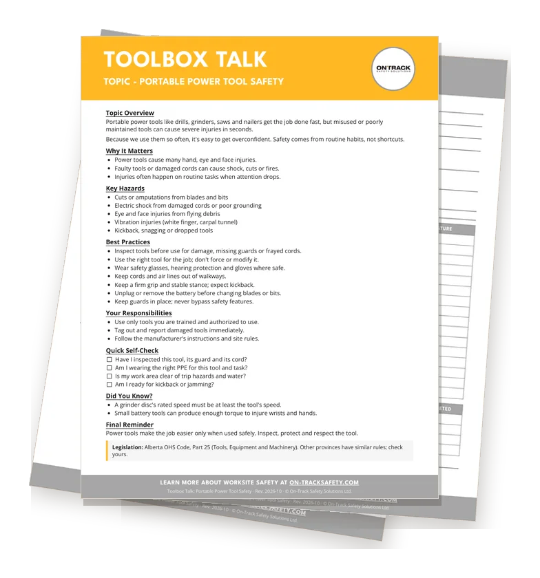 Portable Power Tool Safety: topic overview, sign-in sheet and leader guide