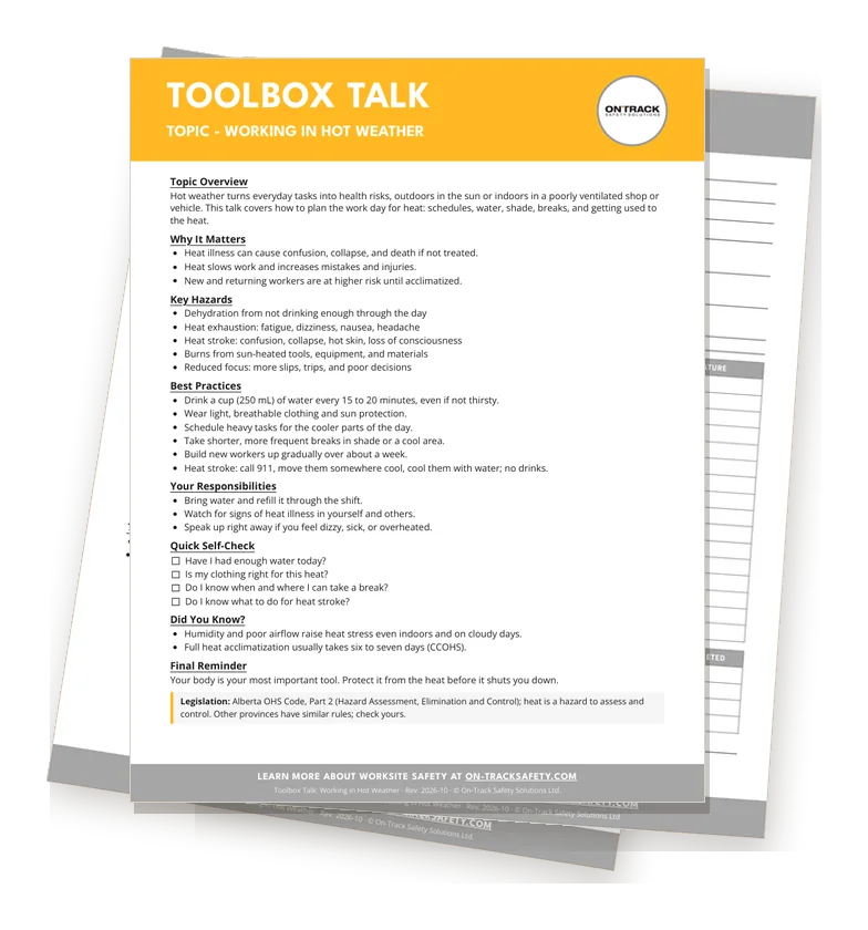 Working in Hot Weather: topic overview, sign-in sheet and leader guide